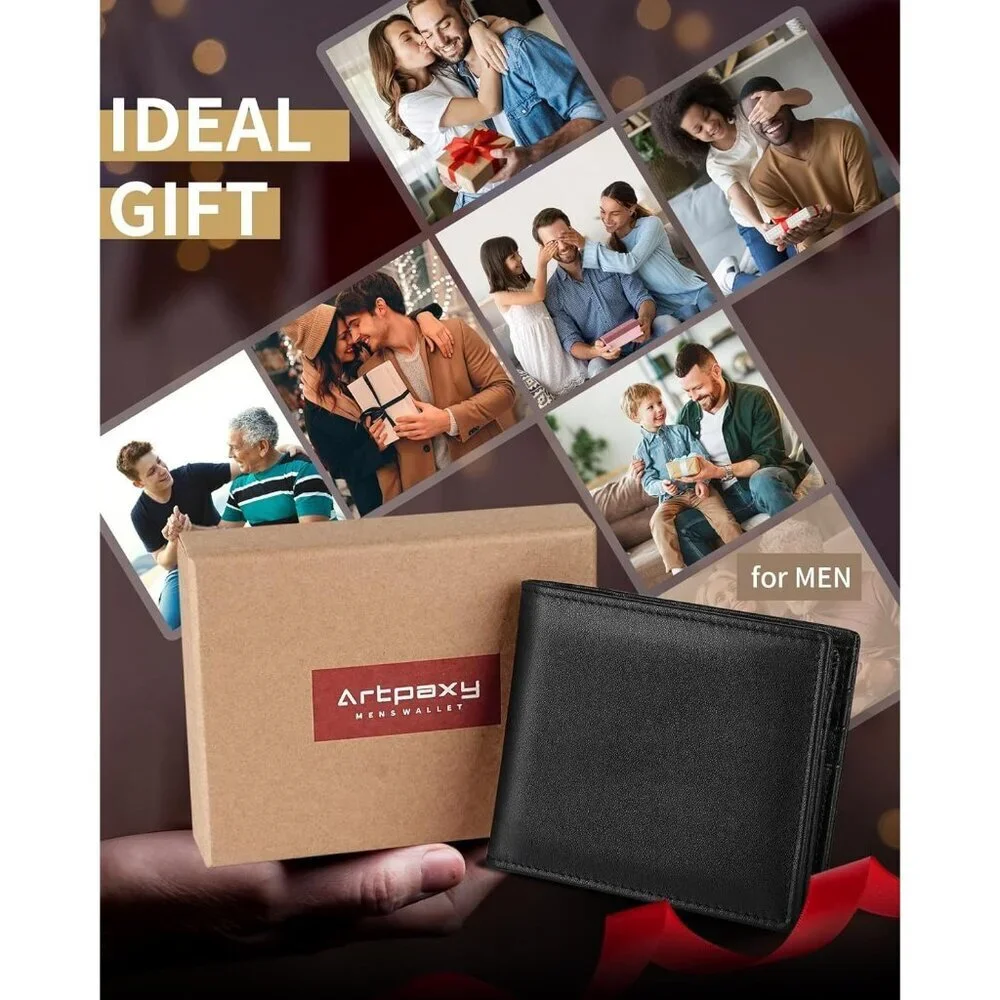 Men's Classic Holders Bifold Wallet Card Black Genuine Leather 2 Cash Pockets